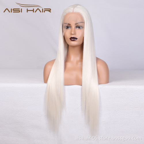 Aisi Hair Popular Hot Selling Long Silver Wig Long Silky Straight Swiss Lace Wigs Synthetic Lace Front Wigs For Black Women